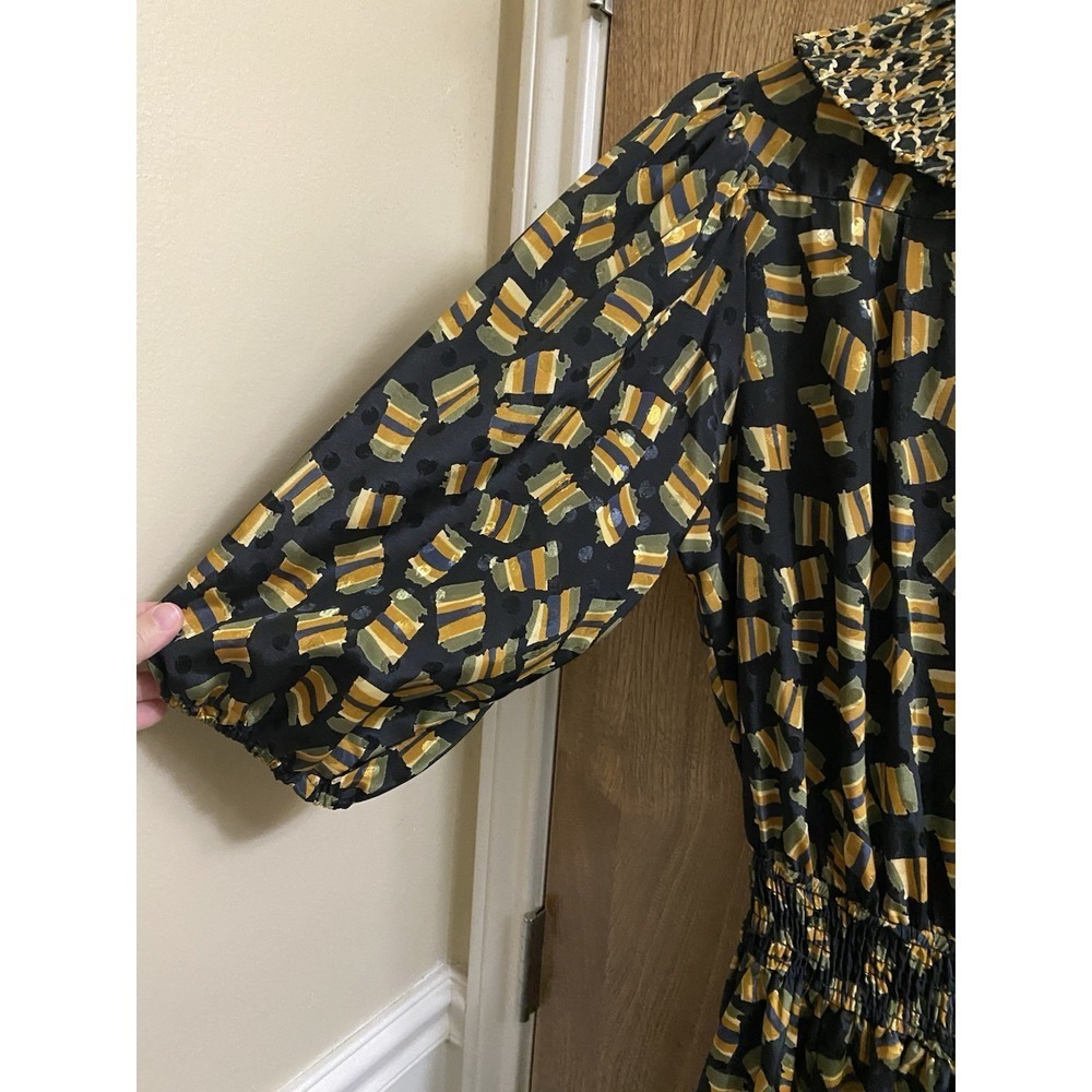 Vintage Susan Freis Geometric Maxi Dress Ruffle Neck Empire Waist 3/4 Sleeves M - Picture 9 of 14